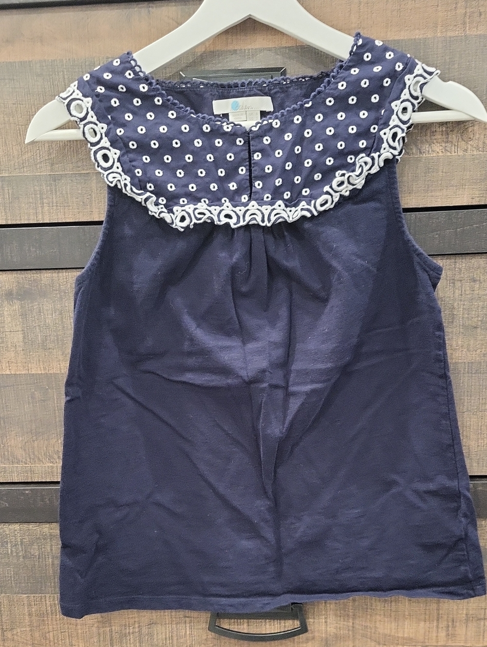 Boden Navy Tank Top with White Eyelet Trim